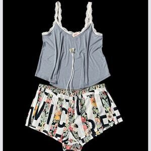 Victorias Secret Ultra Soft Ribbed Cami Tank & floral shorts pajama set Large